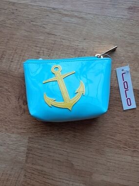 NWT LOLO Blue Anchor Zip Pouch with Yellow Anchor